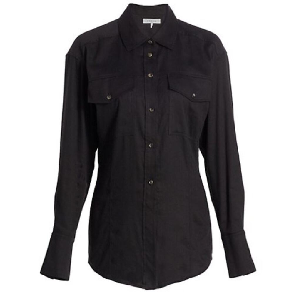 FRAME Black Arie Cutaway Linen Button-Up Shirt Size Medium